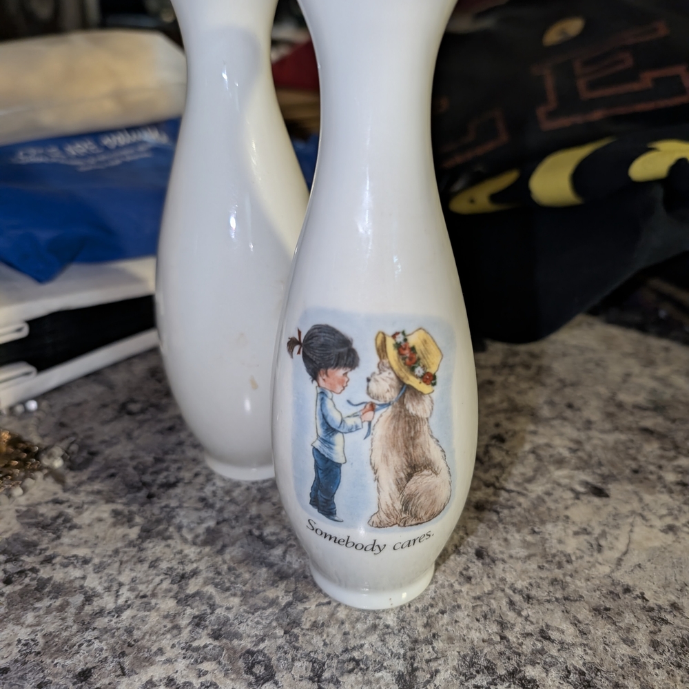 White Ceramic Vase with Cute Illustration